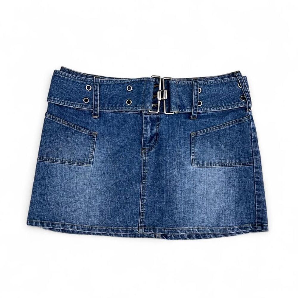 Y2K Wide Belted Micro Mini Denim Skirt